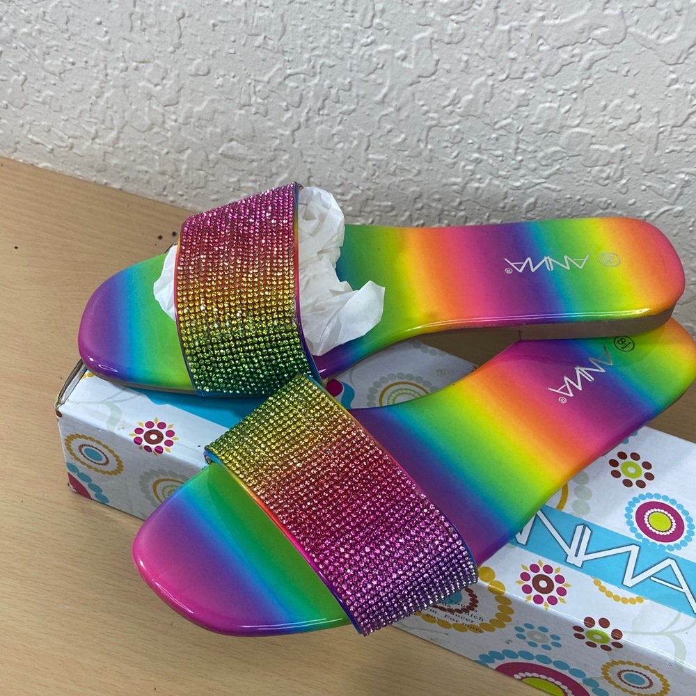 Anna Multicolor Rhinestone Slide Sandals - Picture 5 of 6